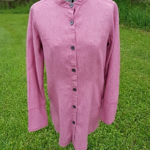 J Jill Linen Cotton Shirt Tunic Top Womens XS Pink Rose Mandarin Collar ButtonUp